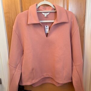 Banana Republic Pink Collared V-Neck Pullover Sweater